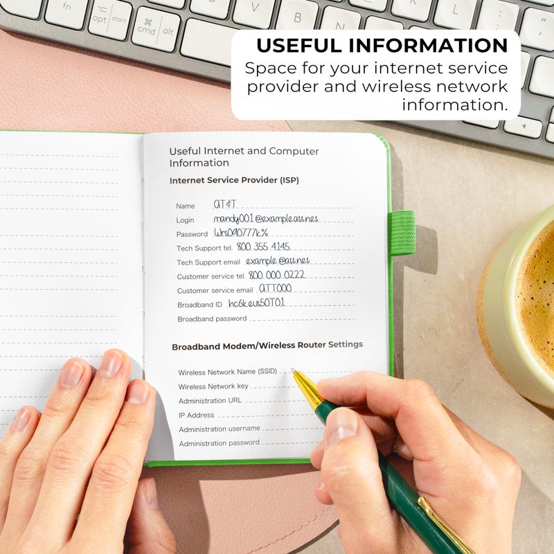 Clever Fox Password Book with alphabetical tabs. Internet Address Organizer Logbook. Small Pocket Password Keeper for Website Logins (Green) - Image 5